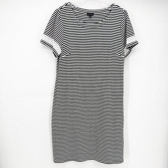 Talbots Cotton Lace Eyelet Trim T-Shirt Casual Dress Black/White - Picture 2 of 8